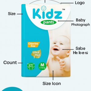 Kidz Pant System Baby Diaper (M Size) (5-10 kg) (60 Pcs)
