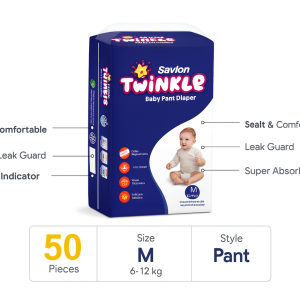 Savlon Twinkle Pant System Baby Diaper (6-12 kg) (50 Pcs)
