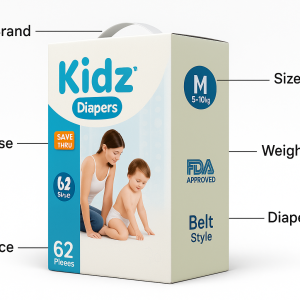 Kidz Belt System Baby Diaper (M Size) (5-10 kg) (62 Pcs)