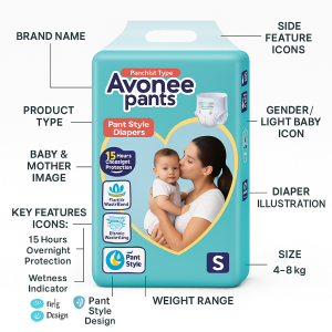 Avonee Pants System Baby Diaper (S Size) (4-8 kg) (42 Pcs)
