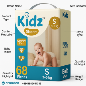 Kidz Belt System Baby Diaper (S Size) (3-6 kg) (68 Pcs)