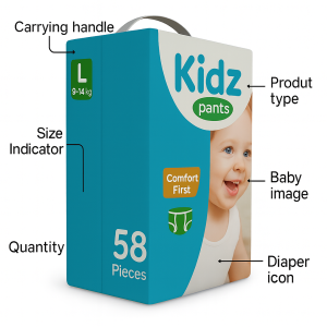 Kidz Pant System Baby Diaper (L Size) (9-14 kg) (58 Pcs)