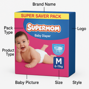 Supermom Belt System Baby Diaper (M Size) (6-11 kg) (50 Pcs)