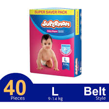 Supermom Belt System Baby Diaper (L Size) (9-14kg) (40 Pcs)