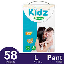 Kidz Belt System Baby Diaper (L Size) (9-13 kg) (58 Pcs)