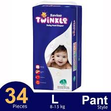 Savlon Twinkle Pant System Baby Diaper (Size L) (8-15 kg) (34 Pcs)
